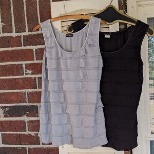 2 Cocomo Layered Ruffle Sleeveless Tanks One Silver Gray & One Black  L